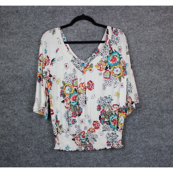 American Rag Cie Tops - American Rag Cie blouse Size M White W Floral‎ Print Synched Waist